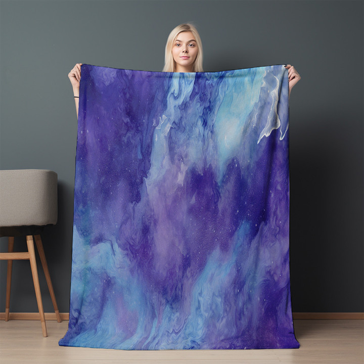 Midnight Blue Marble Printed Sherpa Fleece Blanket Texture Design