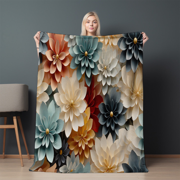 Muted Tones Mandala Printed Sherpa Fleece Blanket Floral Seamless Pattern Design