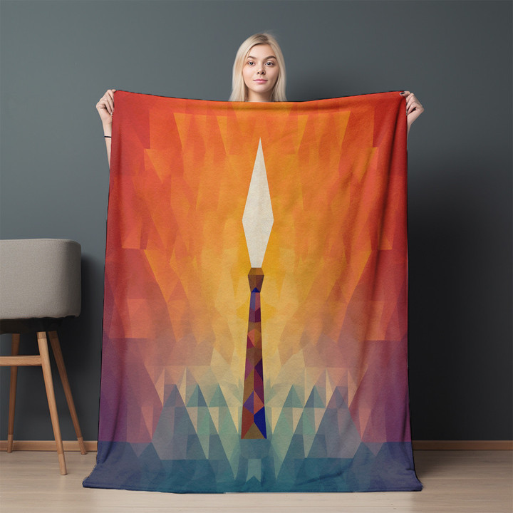 Minimalist Torch Printed Sherpa Fleece Blanket Independence Day Patriotic Design