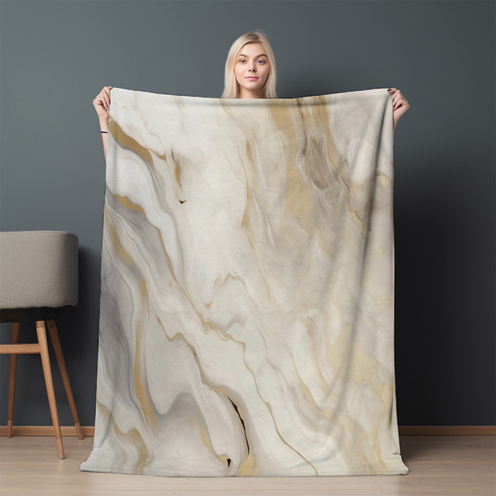 Luxurious Golden Veins Marble Printed Sherpa Fleece Blanket Texture Design