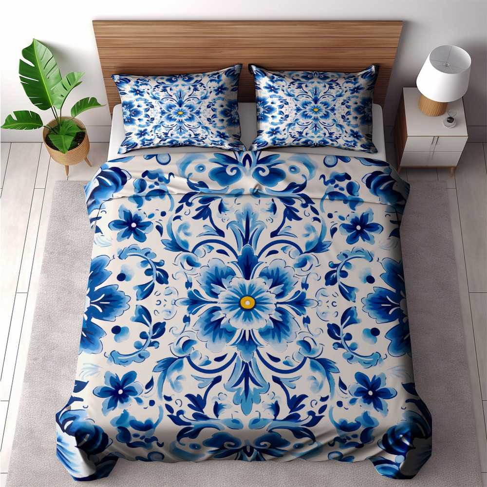 Azulejo Summer Pattern Floral Design Printed Bedding Set Bedroom Decor