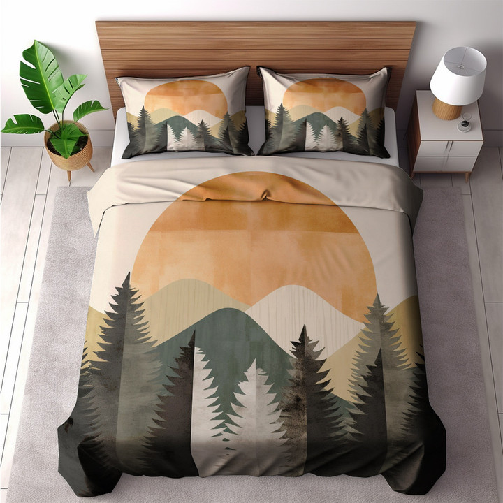 Abstract Minimalist Print Of Forest Printed Bedding Set Bedroom Decor