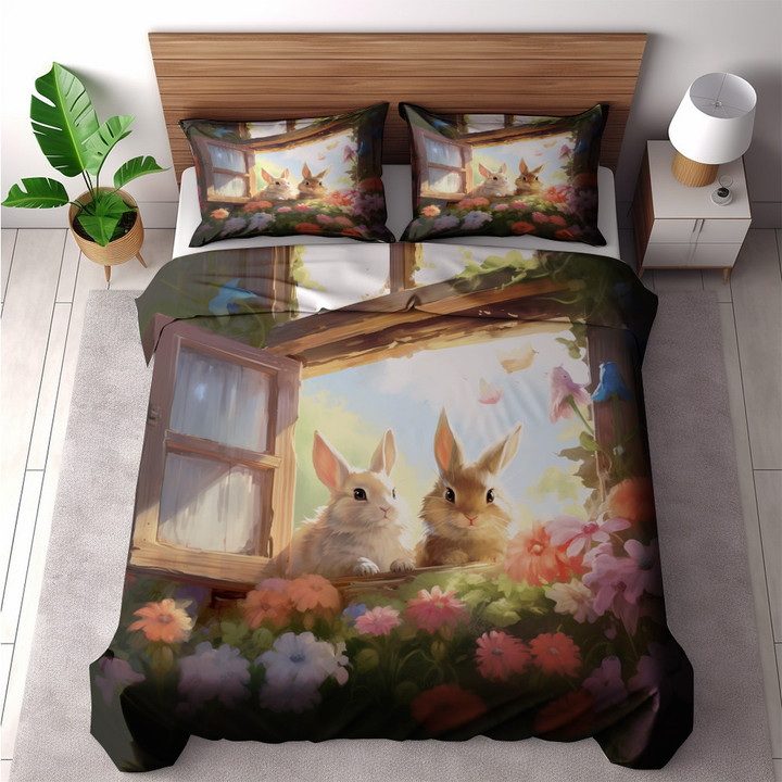 Adorable Bunnies Rabbit Animal Design Printed Bedding Set Bedroom Decor