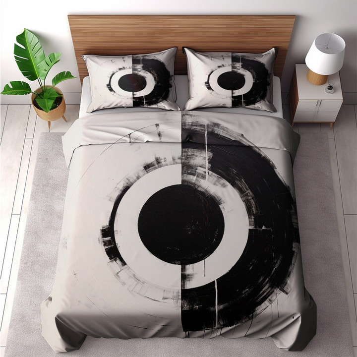 Abstract Black White Circle Printed Bedding Set Bedroom Decor