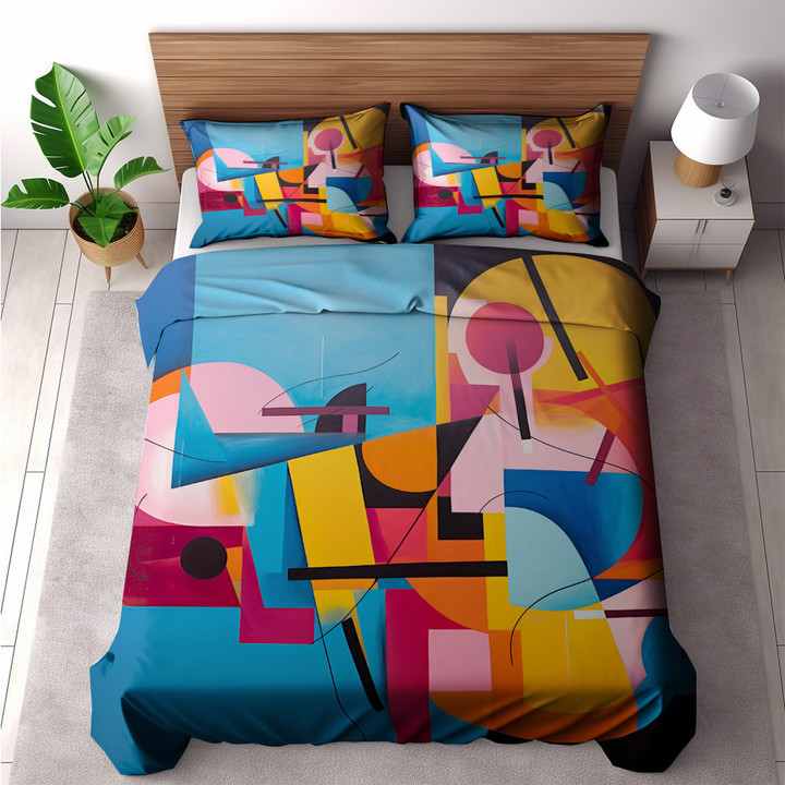 Energetic Visual Shapes Abstract Design Printed Bedding Set Bedroom Decor