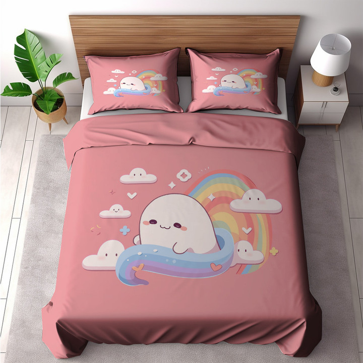 Cloud Ghost And Rainbow Halloween Design Printed Bedding Set Bedroom Decor For Kids