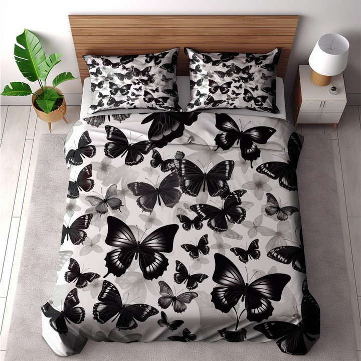 Classic Monochrome Butterfly Pattern Animal Design Printed Bedding Set Bedroom Decor