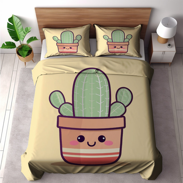 Cute Happy Cactus Illustration Printed Bedding Set Bedroom Decor