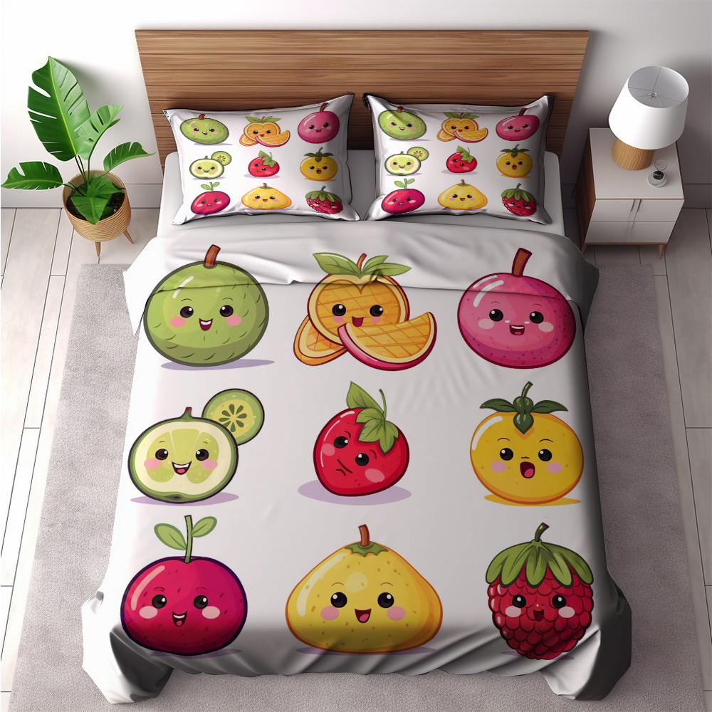 Set Up Cartoon Fruits Happy Face Printed Bedding Set Bedroom Decor
