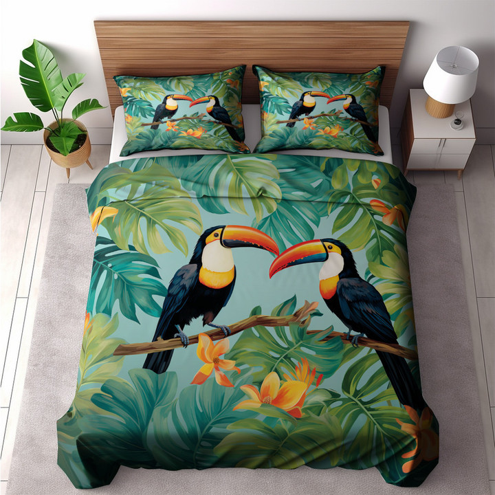 Tropical Toucan Paradise Animal Floral Design Printed Bedding Set Bedroom Decor
