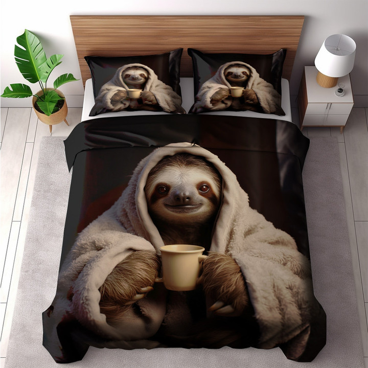 Sloth Slower Mornings Animal Funny Design Printed Bedding Set Bedroom Decor