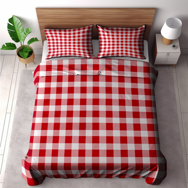 Red And White Checkered Pattern Printed Bedding Set Bedroom Decor