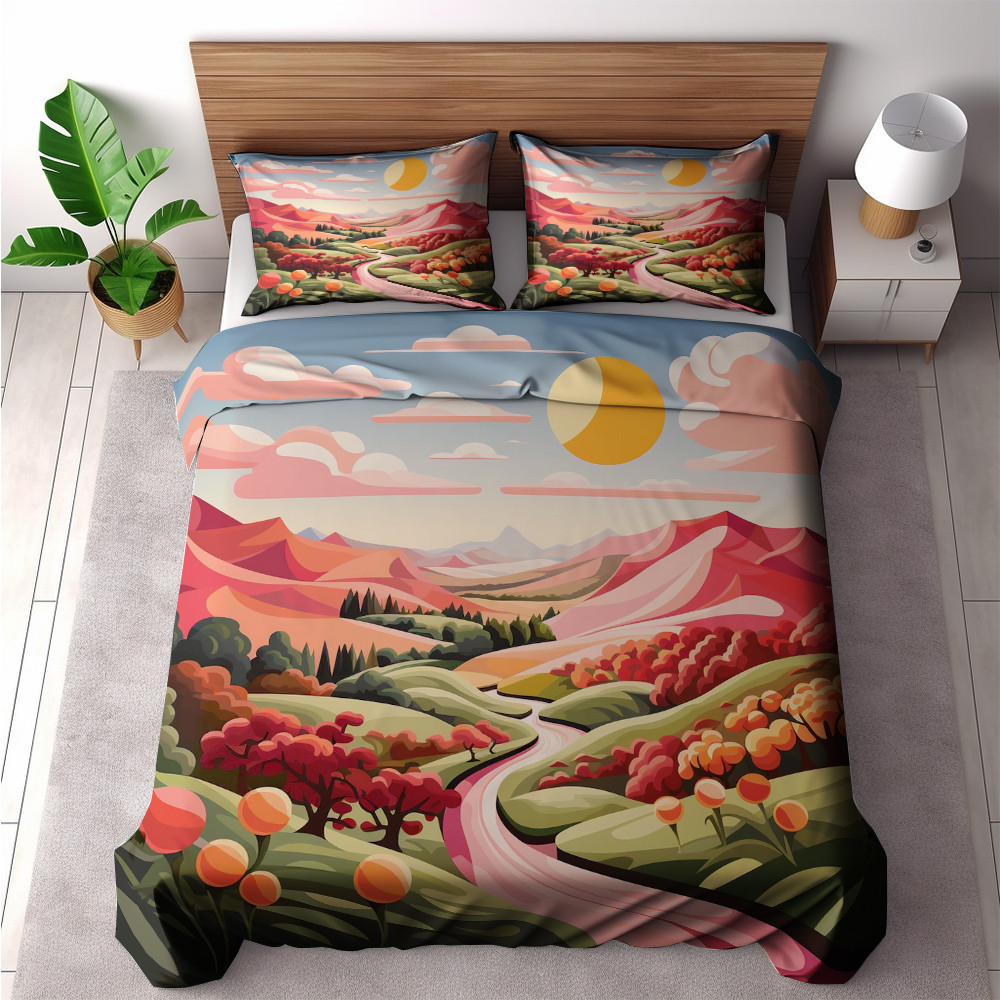 Tranquil Landscape In Sunset Printed Bedding Set Bedroom Decor