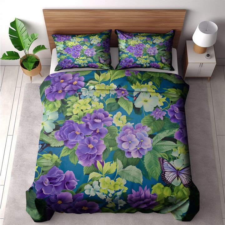 Purple Butterfly And Flowers Floral Animal Design Printed Bedding Set Bedroom Decor