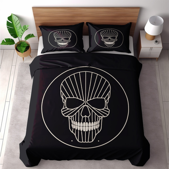 Minimalist Line Art Skull Artwork Design Printed Bedding Set Bedroom Decor