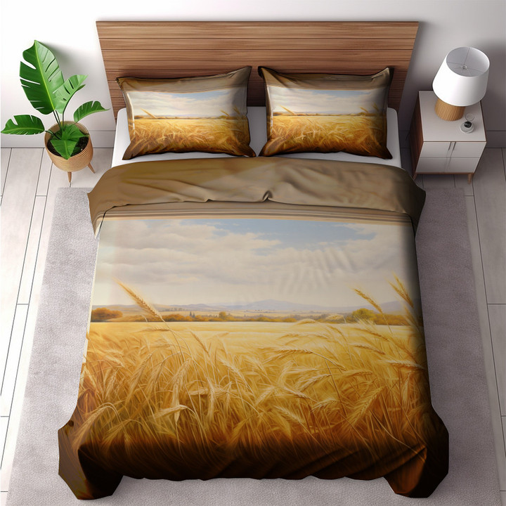Window Overlooking Fields Of Gold Landscape Design Printed Bedding Set Bedroom Decor