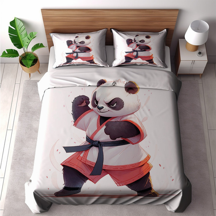 Panda Doing Karate Posture Printed Bedding Set Bedroom Decor Animal Design