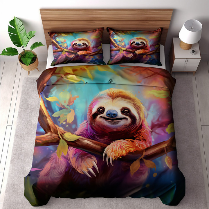 Whimsical Joyful Sloth Animal Design Printed Bedding Set Bedroom Decor