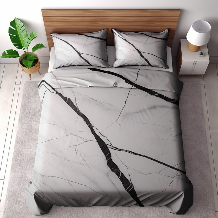 Minimalist Black And White Marble Texture Design Printed Bedding Set Bedroom Decor