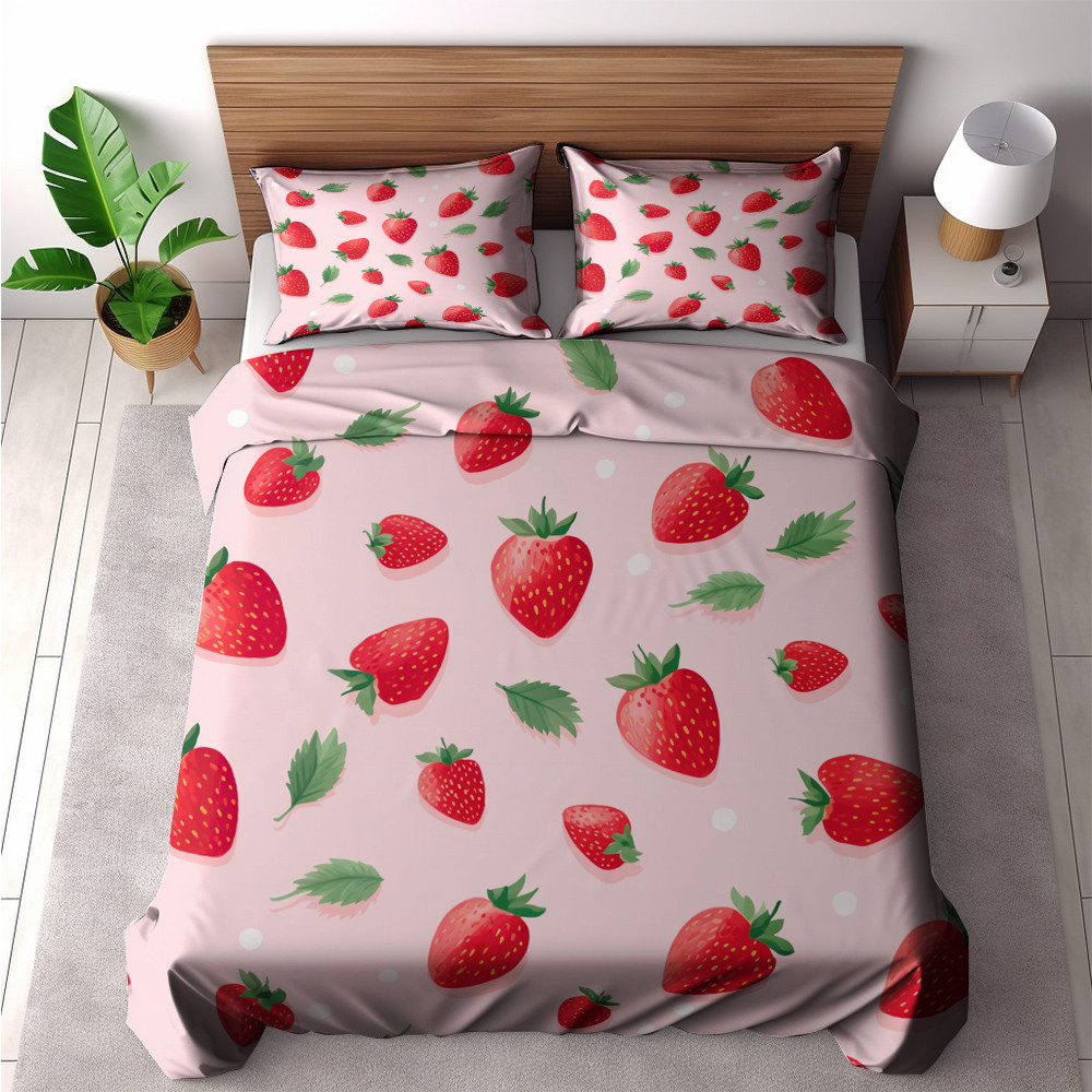 Modern Strawberry Fruit Pattern Design Printed Bedding Set Bedroom Decor