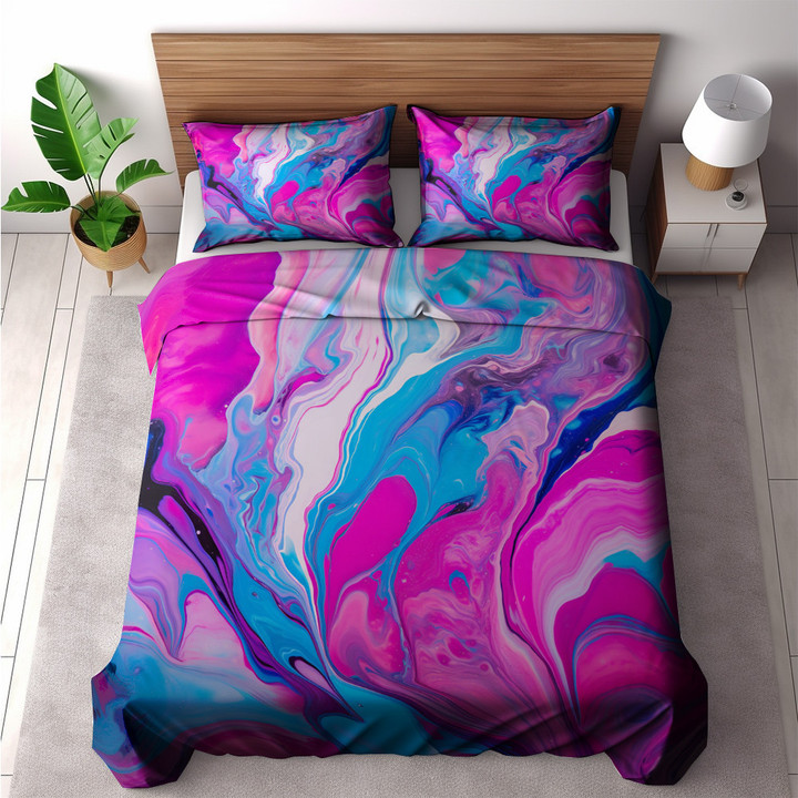 Neon Pink And Blue Marble Texture Design Printed Bedding Set Bedroom Decor