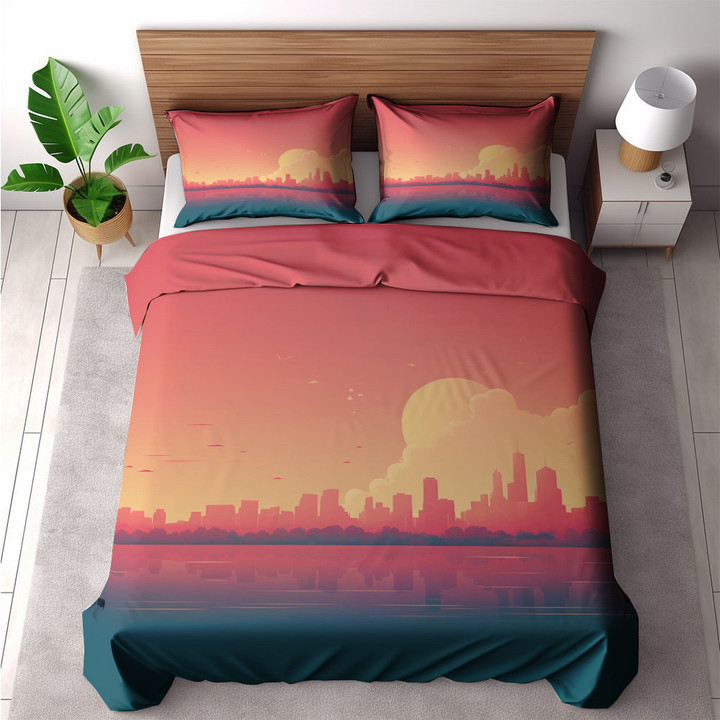 Trainquil City Landscape In Sunset Printed Bedding Set Bedroom Decor