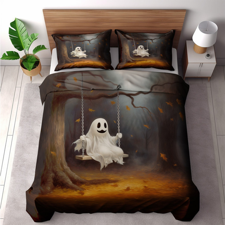 Little Ghost Playing Swing Halloween Design Printed Bedding Set Bedroom Decor