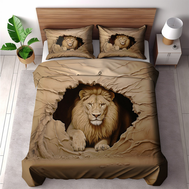 Regal Lion Through Hole Animal Design Printed Bedding Set Bedroom Decor