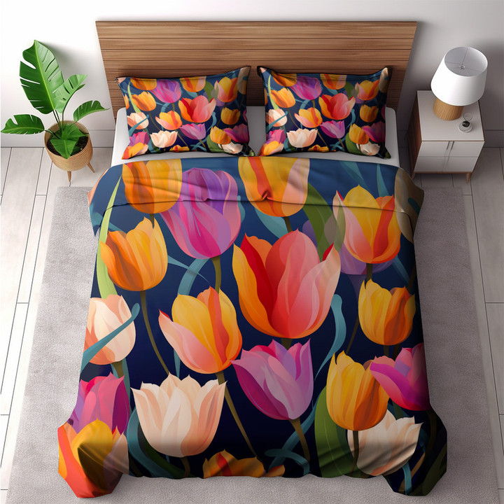 Tulip Garden Pattern Floral Design Printed Bedding Set Bedroom Decor