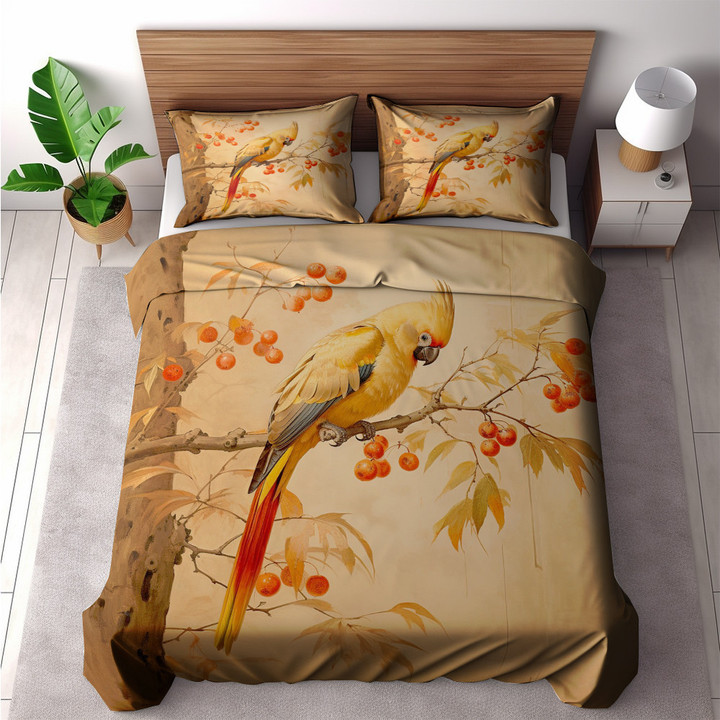 Parrot On Autumn Theme Printed Bedding Set Bedroom Decor Animal Design