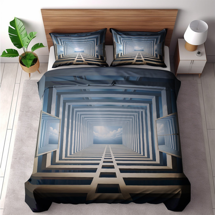 Window To Rectangle Illusion Design Printed Bedding Set Bedroom Decor