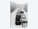 1970s Pair Of Freight Trains Traveling On Snow Covered Railroad Tracks