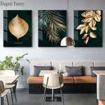 Abstract Golden Plant Leaves Picture Wall Poster Modern Style Canvas Print Painting Art Aisle Living Room Unique Decoration