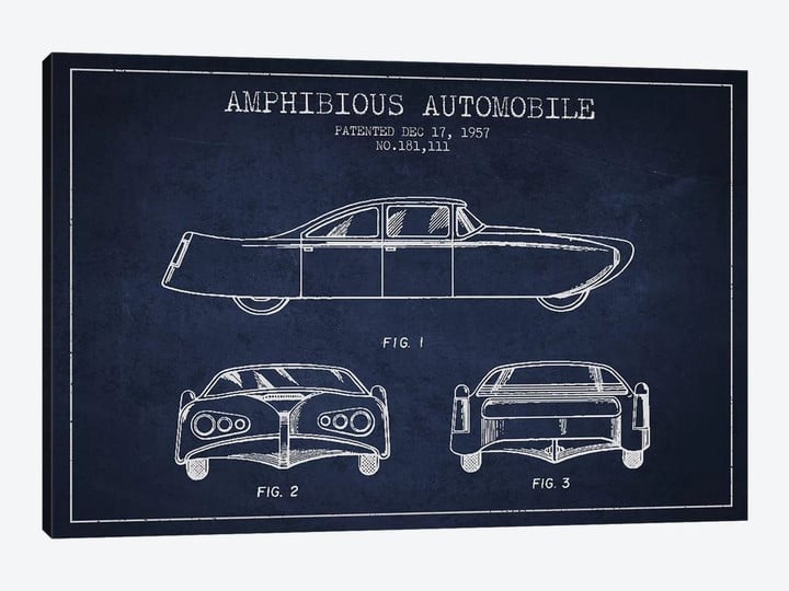 Amphibious Automobile Patent Sketch (Navy Blue) II