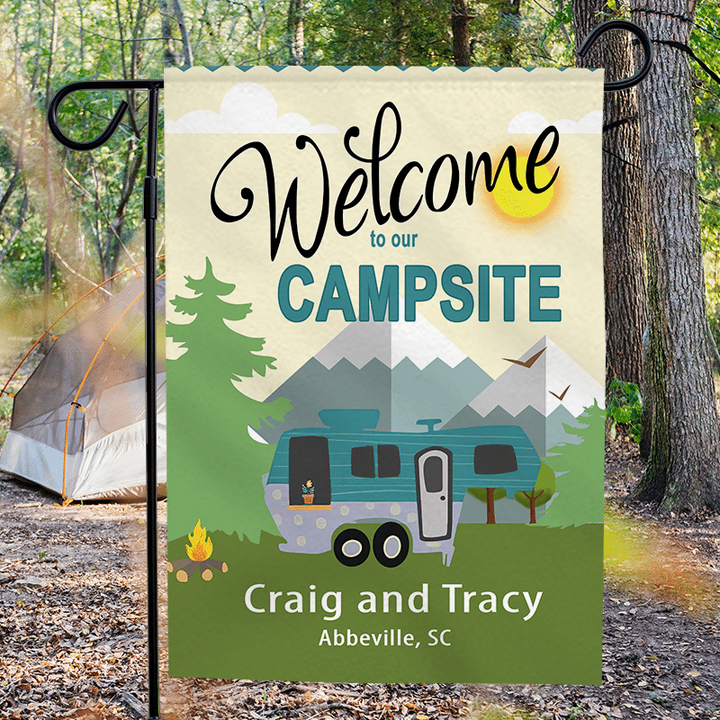 Personalized RV Camping Outdoor Flag - Welcome To Our Campsite