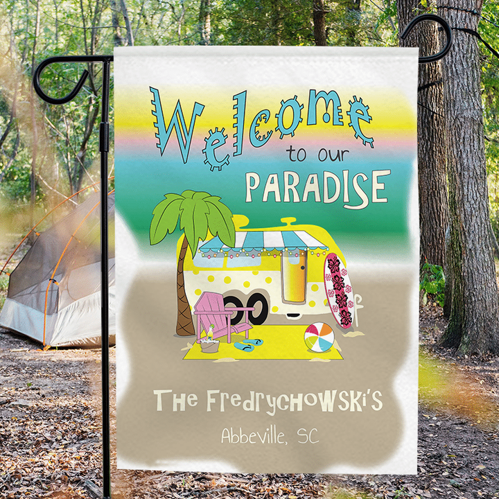 Personalized RV Camping Beach Flag Welcome To Our Paradise