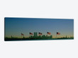 View Of Manhattan Through A Row Of American Flags At Flag Plaza, Liberty State Park, New Jersey