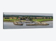 Boats Moored At Harbor With Village In The Background, Limfjord, Jutland, Denmark