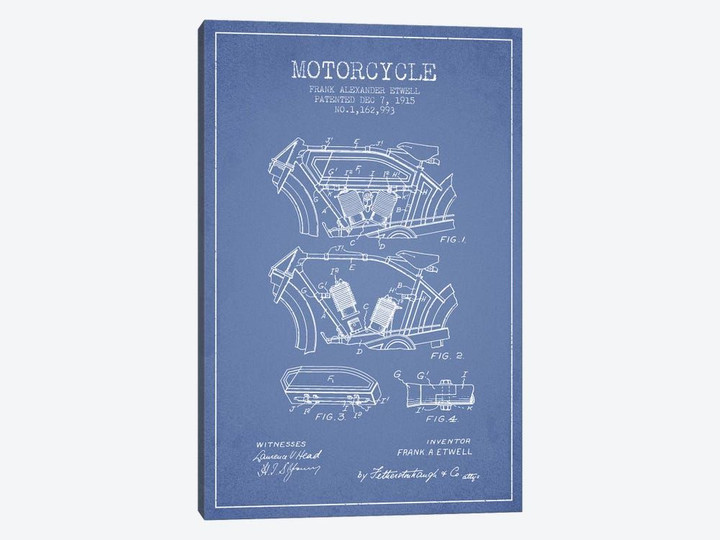 Frank A. Etwell Motorcycle Patent Sketch (Light Blue)