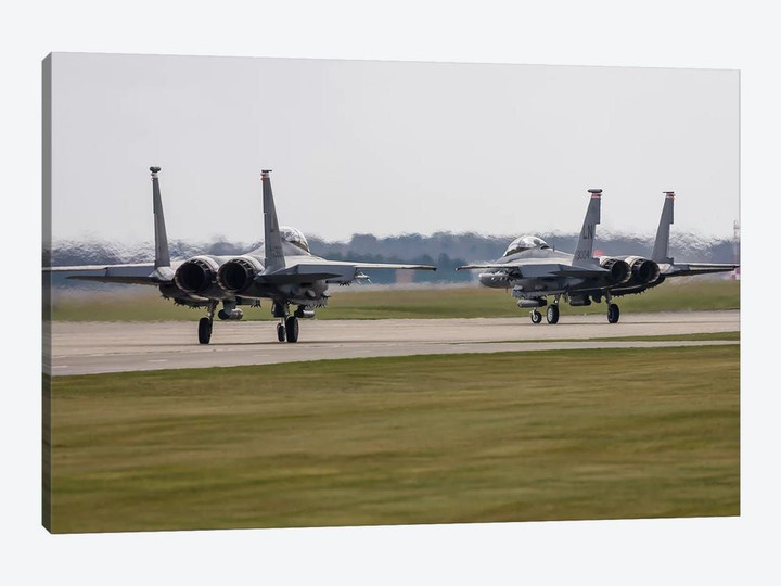 F-15E Strike Eagles Of The US Air Force Line Up For Takeoff