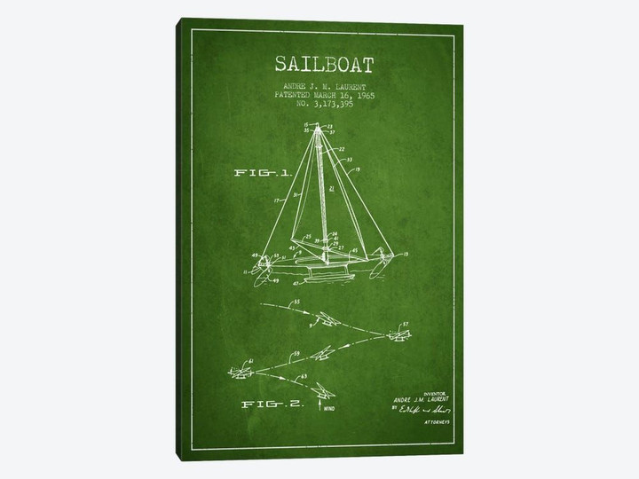 Double Ended Sailboat Green Patent Blueprint