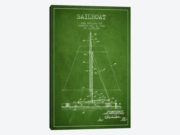 Sailboat 1 Green Patent Blueprint