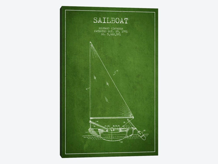 Sailboat 3 Green Patent Blueprint
