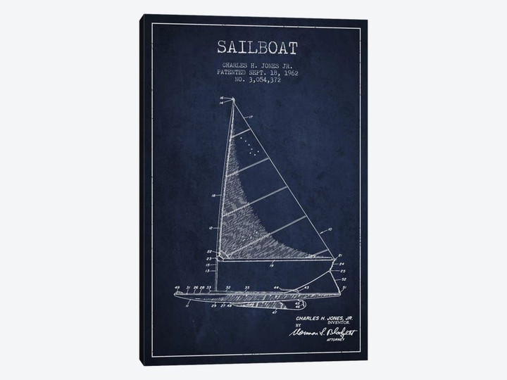 Sailboat 2 Navy Blue Patent Blueprint
