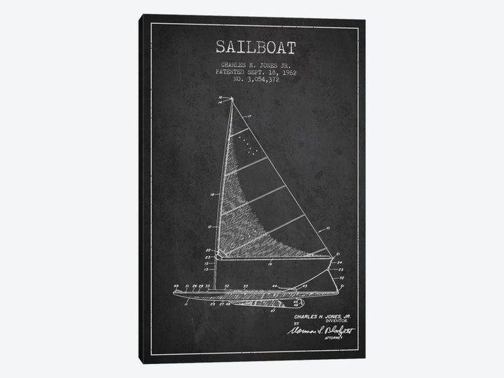 Sailboat 2 Charcoal Patent Blueprint