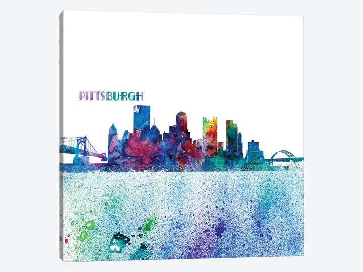 Pittsburgh Pennsylvania Skyline Silhouette Impressionistic Splash
