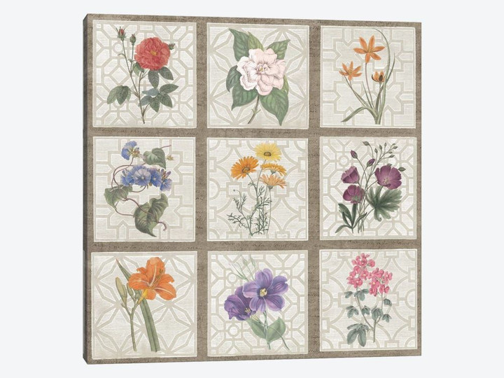 Monument Etching Tile Flowers Square I