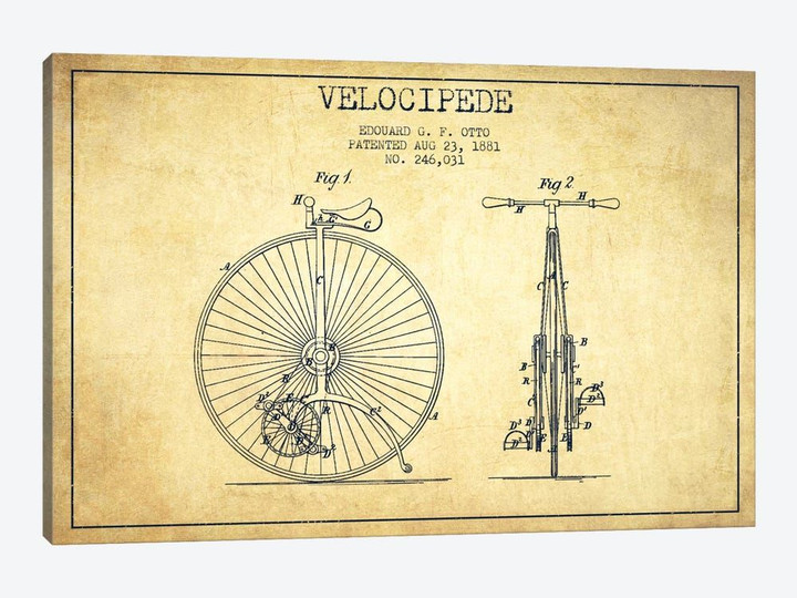 Otto Velocipede Vintage Patent Blueprint