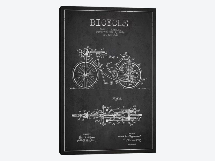 Raymond Bike Charcoal Patent Blueprint