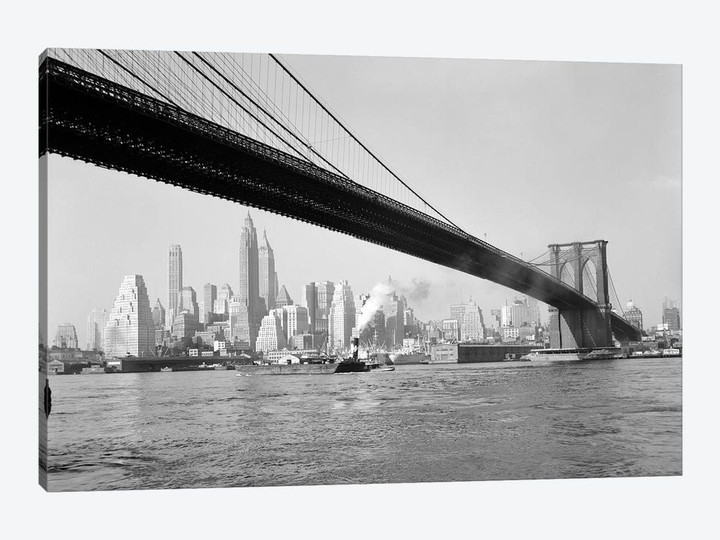 1940s-1950s Skyline Of Lower Manhattan With Brooklyn Bridge From Brooklyn Across The East River